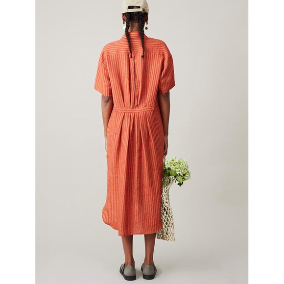 Caron Callahan | Striped Linen Henley Relaxed Midi Shirt Dress - Picture 3 of 16